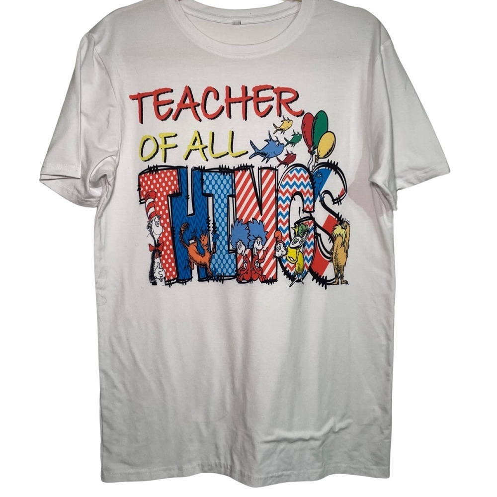 Cricut White 'Teacher of All Things' Short Sleeve Tee with Multi-Color Graphic